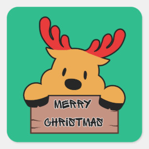 Cute Cartoon Christmas Reindeer Square Sticker