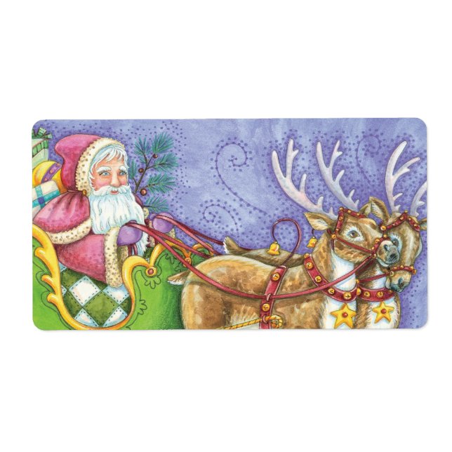Cute Cartoon Christmas Santa Claus Sleigh Reindeer (Front)