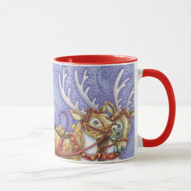 Cute Cartoon Christmas Santa Claus Sleigh Reindeer Mug (Right)