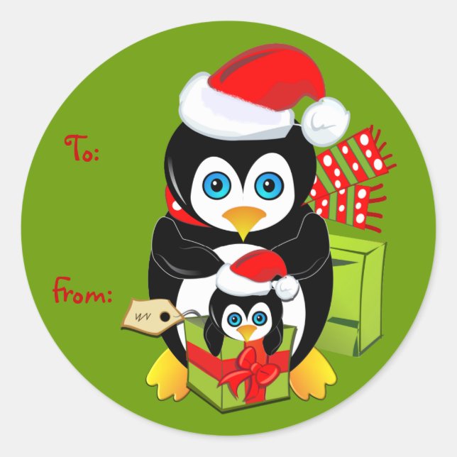 Cute Cartoon Christmas sticker with Penguins (Front)