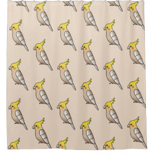 Cute Cartoon Cinnamon Cockatiel Bird Pattern Shower Curtain