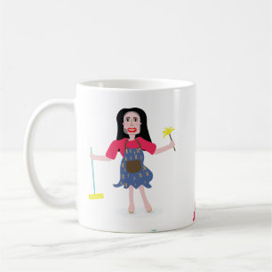 cute cartoon cleaning lady big face mug