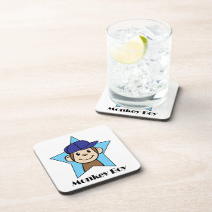 Cute Cartoon Clip Art Happy Monkey in Star w Hat Coaster