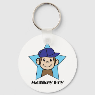 Cute Cartoon Clip Art Happy Monkey in Star w Hat Key Ring