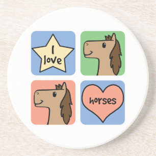Cute Cartoon Clip Art I Love Horses Coaster