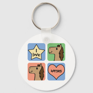 Cute Cartoon Clip Art I Love Horses Key Ring