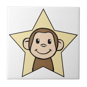 Cute Cartoon Clip Art Monkey with Grin Smile Star Ceramic Tile