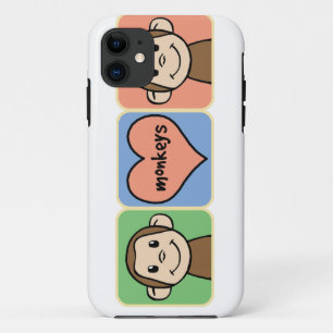Cute Cartoon Clip Art Monkeys with Heart Love iPhone 11 Case