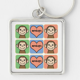 Cute Cartoon Clip Art Monkeys with Heart Love Key Ring