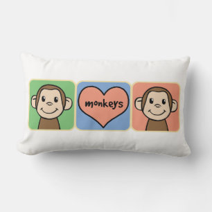 Cute Cartoon Clip Art Monkeys with Heart Love Lumbar Cushion