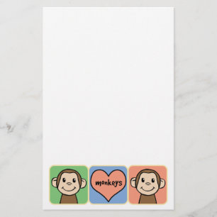 Cute Cartoon Clip Art Monkeys with Heart Love Stationery