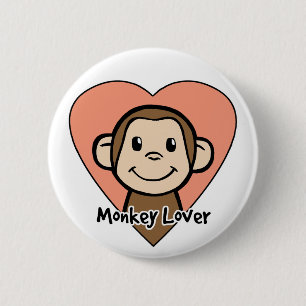 Cute Cartoon Clip Art Smile Monkey Love in Heart 6 Cm Round Badge