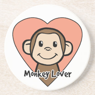 Cute Cartoon Clip Art Smile Monkey Love in Heart Coaster