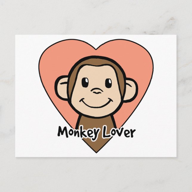 Cute Cartoon Clip Art Smile Monkey Love in Heart Postcard (Front)