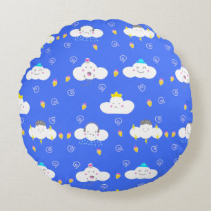 Cute Cartoon Clouds with Emotions Round Cushion