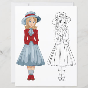 Cute Cartoon clown girl colouring page
