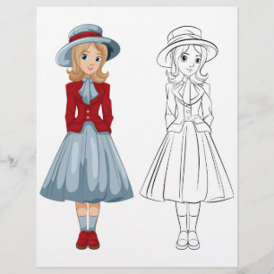 Cute Cartoon clown girl colouring page