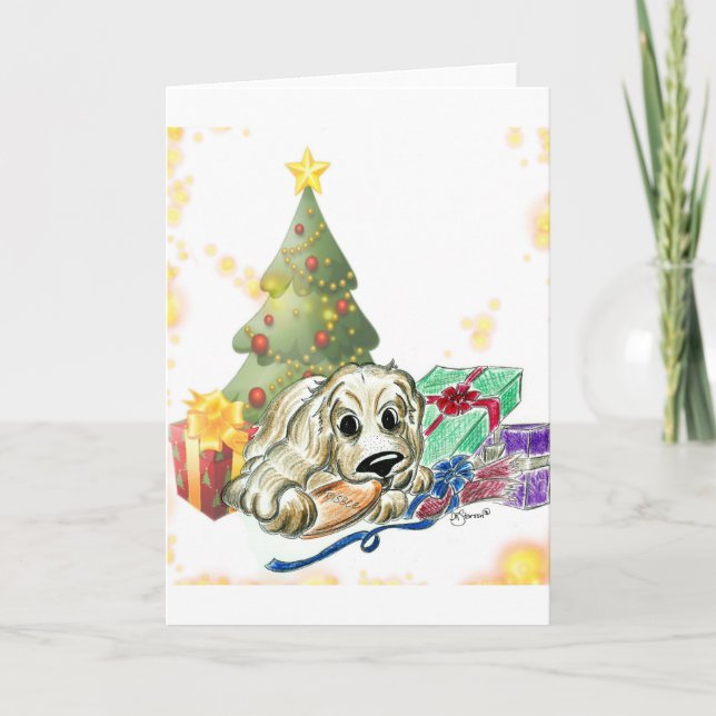 Cute Cartoon Cocker Spaniel Christmas Card (Front)