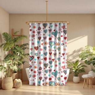 Cute Cartoon Colourful Valentines Hearts Pattern Shower Curtain