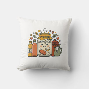 Cute Cartoon Cookie Jar & Hot Sauce Foodie T-Shirt Cushion