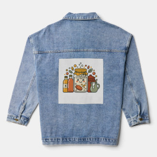 Cute Cartoon Cookie Jar & Hot Sauce Foodie T-Shirt Denim Jacket