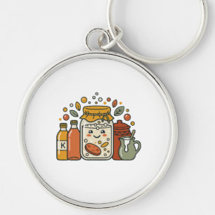 Cute Cartoon Cookie Jar & Hot Sauce Foodie T-Shirt Key Ring