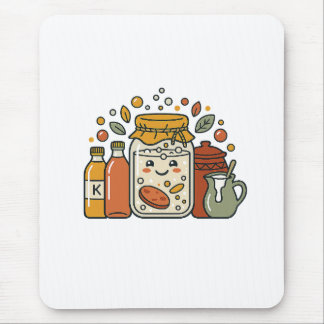 Cute Cartoon Cookie Jar & Hot Sauce Foodie T-Shirt Mouse Pad
