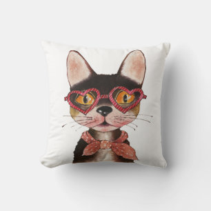 Cute Cartoon Cool Cat in Glasses Cushion