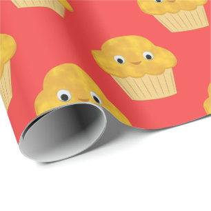Cute Cartoon Corn Muffin On Red Wrapping Paper