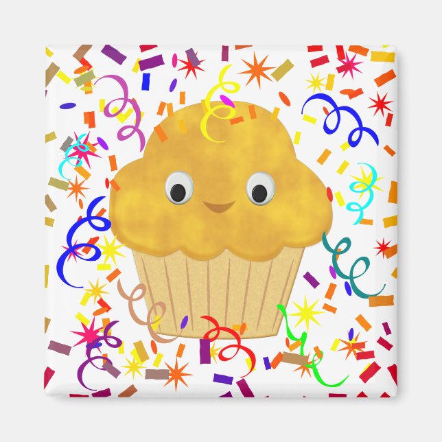 Cute Cartoon Corn Muffin With Confetti Magnet (Front)