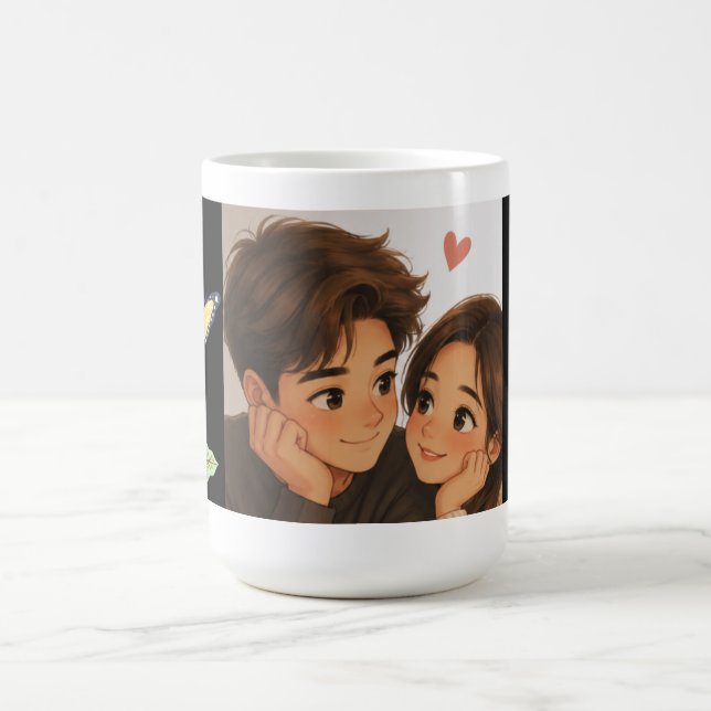 Cute Cartoon Couple  Coffee Mug (Center)