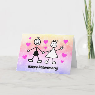 Cute Cartoon Couple Happy Anniversary Card