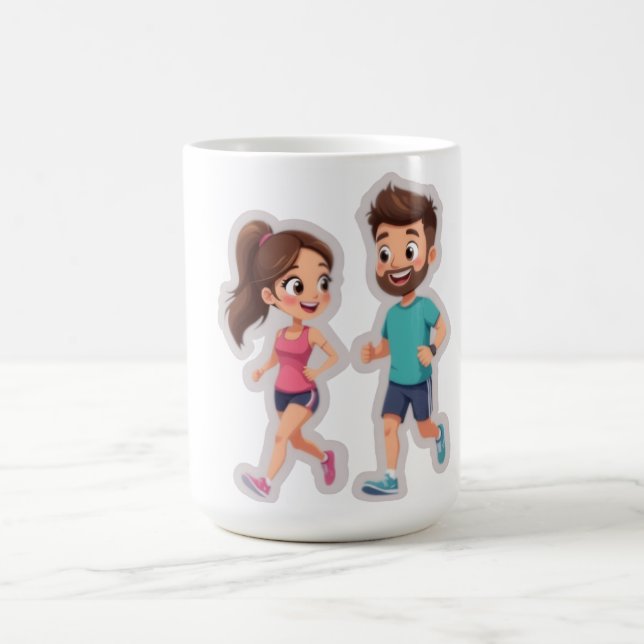 Cute Cartoon Couple Jogging Together – Healthy Lif Coffee Mug (Center)