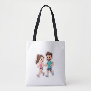 Cute Cartoon Couple Jogging Together – Healthy Lif Tote Bag