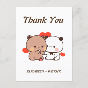 Cute cartoon couple, Kawaii Bear & Panda Thank You Postcard