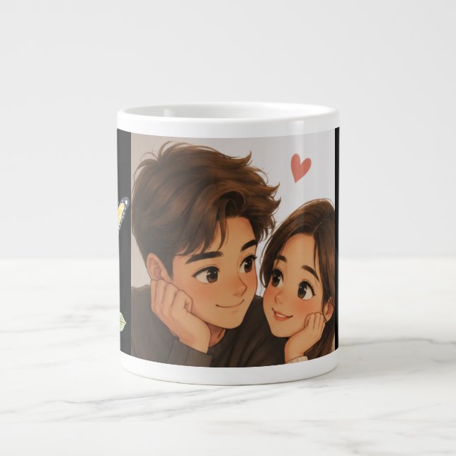Cute Cartoon Couple  Large Coffee Mug (Front)