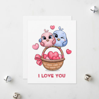 Cute cartoon couple of birds holiday card