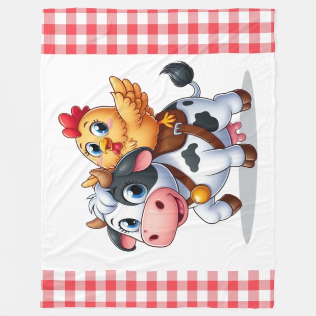 cute cartoon cow/chicken fleece blanket (Front)
