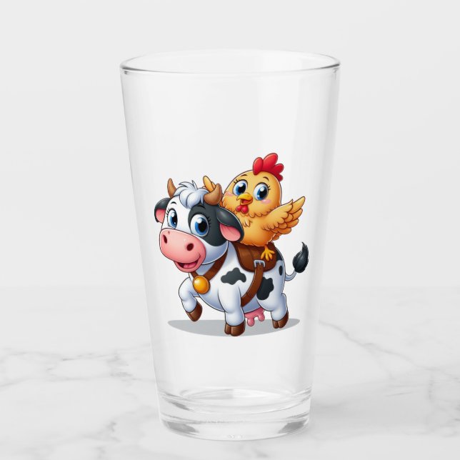 cute cartoon cow/chicken glass (Front)