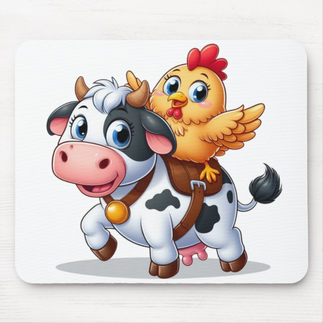 cute cartoon cow/chicken mouse pad (Front)