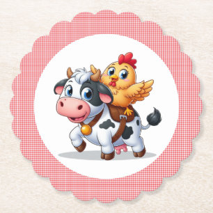 cute cartoon cow/chicken paper coaster