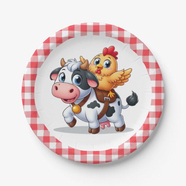 cute cartoon cow/chicken paper plate (Front)