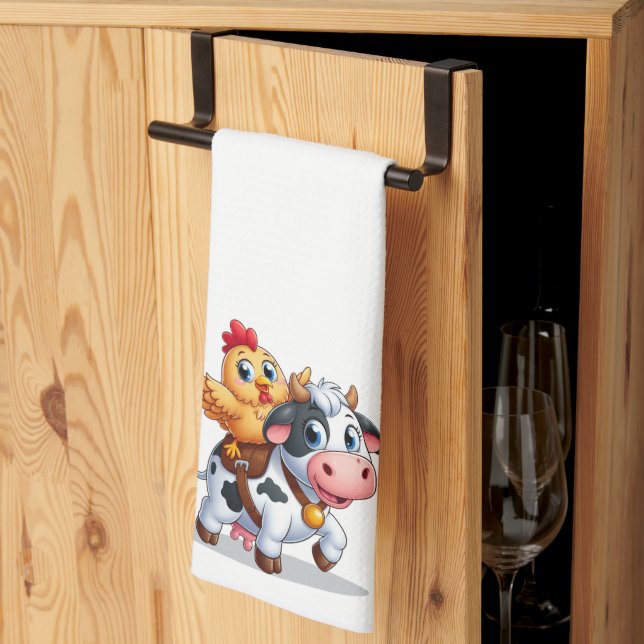 cute cartoon cow/chicken tea towel (Thirds Fold)