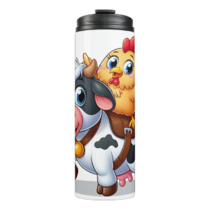 cute cartoon cow/chicken thermal tumbler