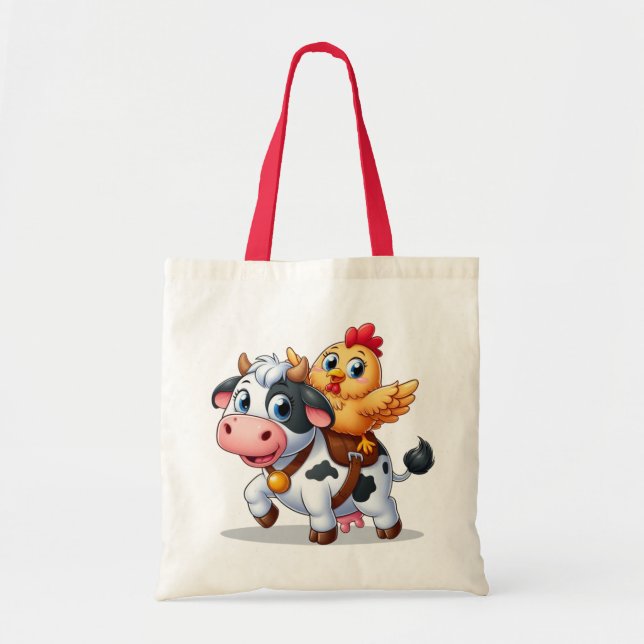 cute cartoon cow/chicken tote bag (Front)