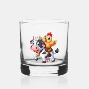 cute cartoon cow/chicken whiskey glass