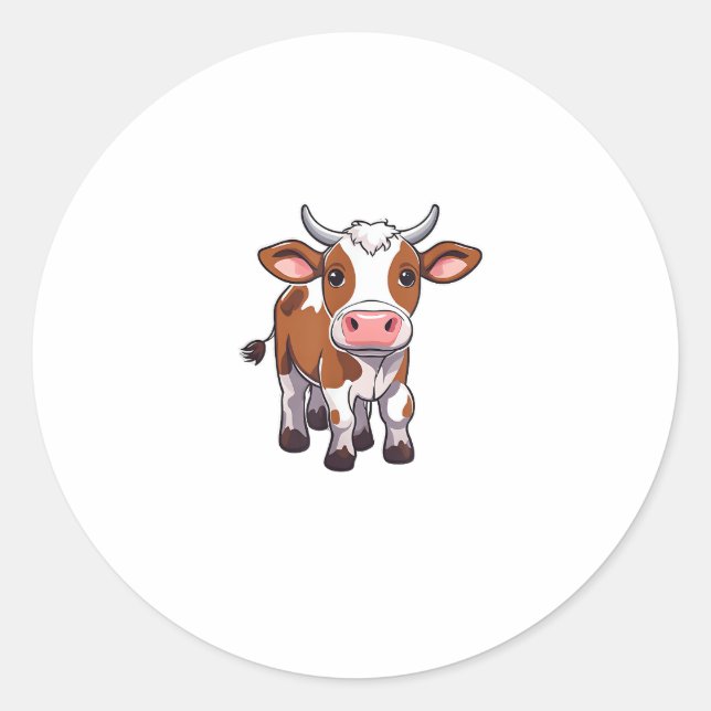 Cute Cartoon Cow  Classic Round Sticker (Front)