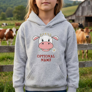 Cute Cartoon Cow   Custom Name Farm Animal Hoodie