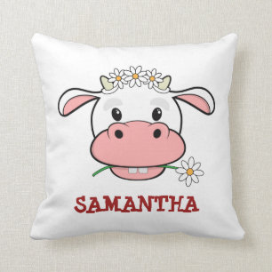 Cute Cartoon Cow Custom Name Farm Animal Pillow