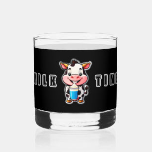 Cute Cartoon Cow Drinking Milk From Glass